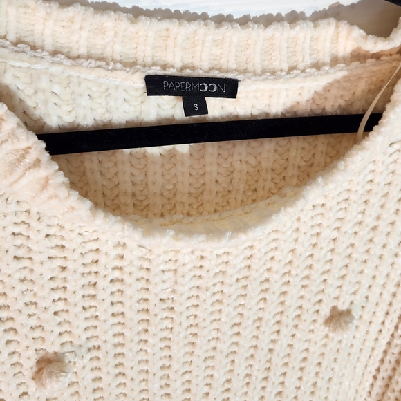 PaperMoon Soft Boxy Cream Knit Pom Sweater Womens Small - Picture 4 of 6